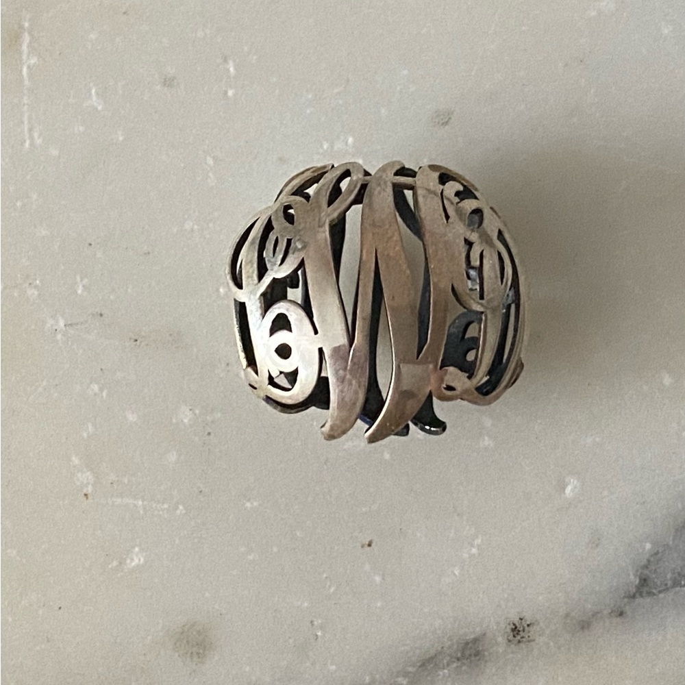 Vintage 925 sterling silver scroll letters monogram pendant charm